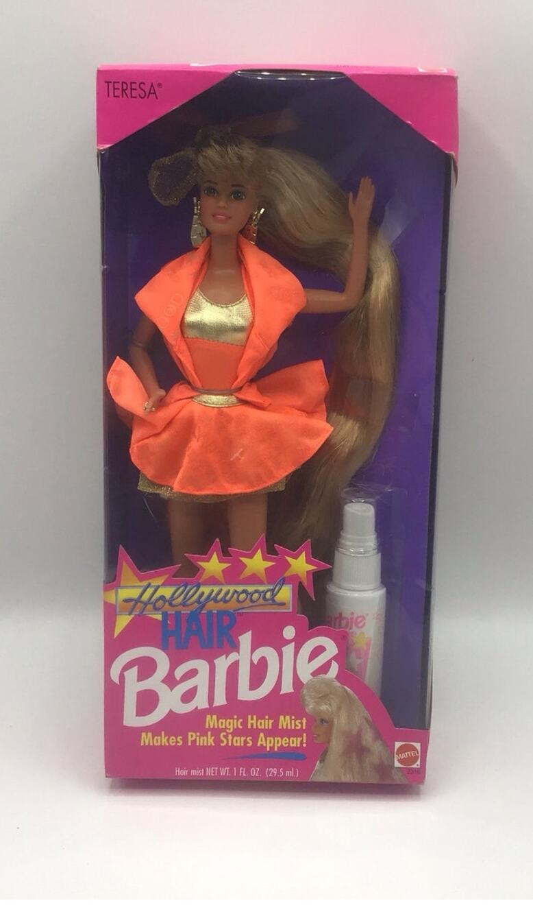 Vintage 1992 Hollywood Hair Teresa Barbie Doll NRFB Mattel 2316 Neon Orange